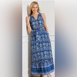 Talbots 12P Maxi Dress Floret Medallion Floral Sleeveless Party NO BELT INCLUDED